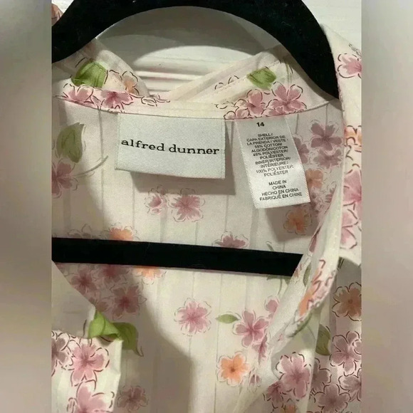 Alfred Dunner Floral Striped 3/4 Sleeve Collared Button Down Semi Sheer Size 14 - Picture 3 of 14